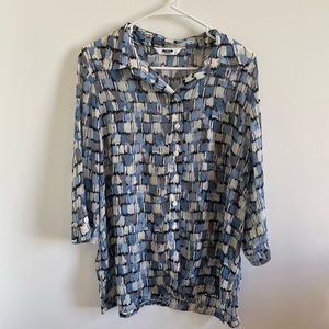 Alia Funky Sheer Button Down Top Blue Petite 14 Trendy 90s Y2K